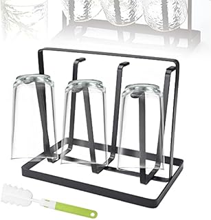 EMAGEREN Cup Drying Rack Water Mug Draining Stand Non-Slip Mugs Cups Organizer Cup Drying Holder Tree Metal Glass Cup Rack Holder with Sponge Bottle Brushes for Kitchen, Living Room
