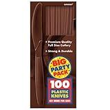 Amscan Big Party Pack 100 Count Mid Weight Plastic Knives, Brown