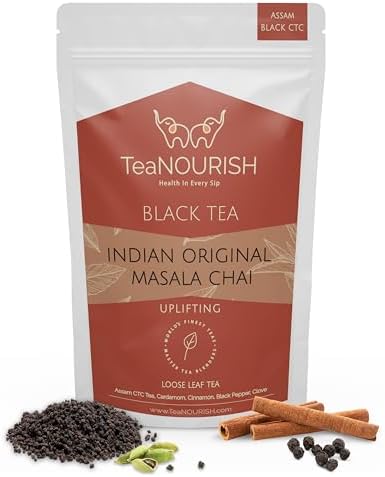 TeaNOURISH Indian Original Masala Chai Tea | Assam CTC Loose Black Tea | Blended with Cinnamon, Cardamom, Black Pepper & Cloves | 100% NATURAL INGREDIENTS - 3.53oz/100g