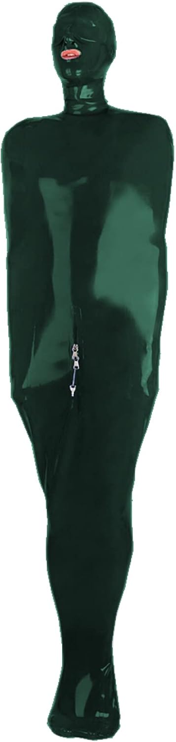 Adults Latex Bondage Bag Adults PVC Sleeping Sack Open Head and Attached Front Zipper Rubber Suit,Apricot,M