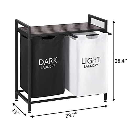 Finnhomy Laundry Hamper, Double Hampers For Laundry, Pull-Out And Removable Clothes Hamper With 2 Colors, Oxford Fabric, Laundry Sorter, Laundry Basket Organizer With Metal Frame, Grey And Black #TOP2