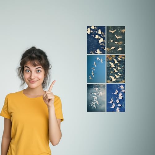 Image of SiddArtify Elegant Japanese Cranes Art Print Set - Set of 2-4x6 Inch - Board (Pack of 6) - Sticker (Pack of 6) Wall Room Decoration art Poster Prints
