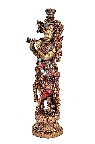Image of Amazon Brand - Umi Large Slim Krishna Playing Flute Showpiece for Home Decoration Multicolour in Resin, Height 14 inch