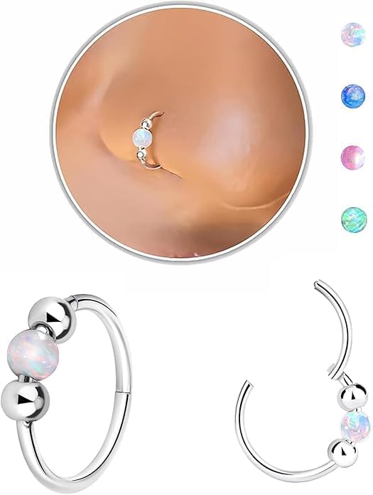 davka Nose Rings Hoops 18G Opal Nose Piercings Jewelry Set 316L Surgical Steel Hypoallergenic Septum Hoop Nose Ring for Women Hinged Helix Rook Auricle Conch Cartilage Daith Tragus Earring