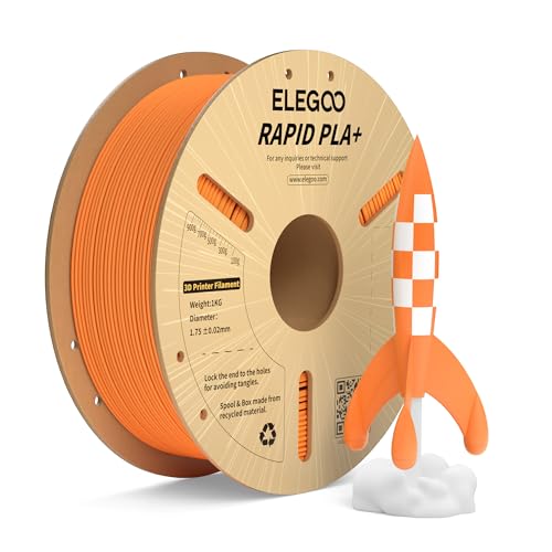 Image of ELEGOO Rapid PLA Plus Filament 1.75mm Orange 1KG, PLA+ 3D Printer Filament for 600 mm /s High Speed Printing, Dimensional Accuracy + /- 0.02 mm, 1kg Cardboard Spool(2.2lbs)