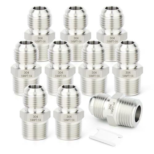 Image of TAISHER 10PCS Forging of 304 Stainless Steel Tube Flare Fittings, 1 /4 inch Male Flare x 1 /4 inch NPT Male, Half Union