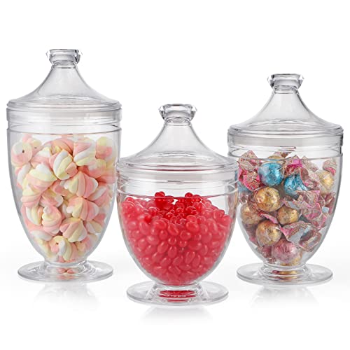 Moligou Acrylic Apothecary Jars With Airtight Lid, Candy Jars For Candy Buffet, Decorative Bathroom Canisters, Set Of 3