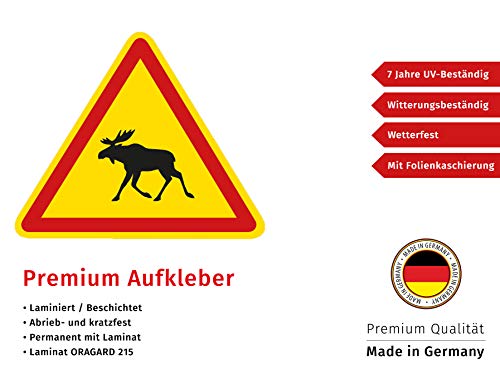 Aufkleber Elch Strassenschild Autoaufkleber Sticker Waschstrassenfest UV-Beständig Premium Edition