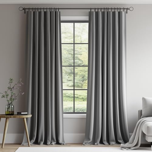 Topfinel 90 Inches Long Velvet Curtains for Bedroom, Charcoal Grey Velour Cold Weather Thermal Winter Decorative Room Darkening Viral Luxury Crushed Velvet Aesthetic Boho Drapery Panels 2 Panels