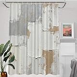 Picture of Batmerry Grey Abstract Art Decor Shower Curtain, Brown Painting Bathroom Decor Polyester Fiber Plastic Rings Quick-Drying Waterproof for Bathtubs/Bathroom, 72x60 inches