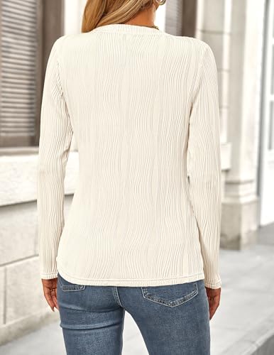 PRETTYGARDEN Long Sleeve Tops for Women 2025 Spring Fall Trendy Business Dressy Casual Shirts Crewneck Textured Blouse