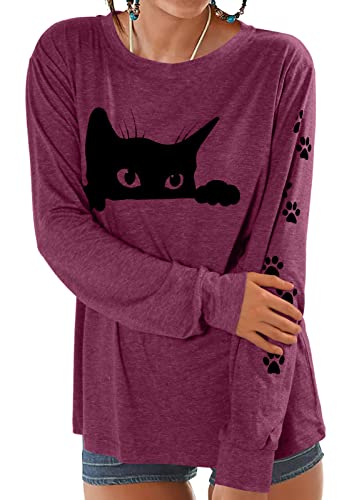 Image of Cat Shirts for Women - Loose Fit Lightweight Long Sleeve Animal Tops