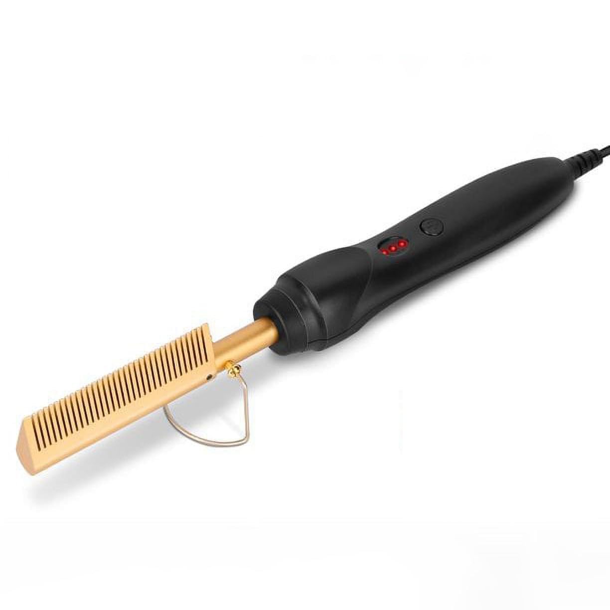 Electric Heating Hair Comb PTC Ceramic Hair Straightener Curler Brush Hair Straight Styler Temperature Adjustment Gold