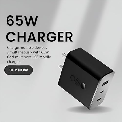Image of CMF Original 65W Gan Trio Charger Adapter | 3 Port USB Type C to A Fast Wall Charging Adaptor Compatible with CMF Phone 1 /Nothing Phone 2a Plus /2A /Phone 2 /Samsung Galaxy S24 Ultra (Black)
