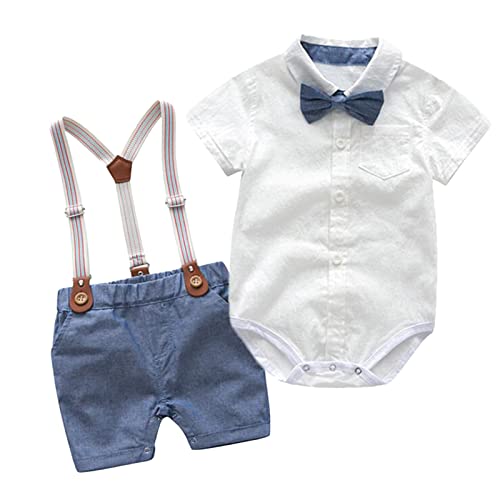 Image of Volunboy Baby Boy Formal Short Set Toddler Summer Gentleman Outfit Kid Short Sleeve Bowtie Shirt Suspender Shorts Suit