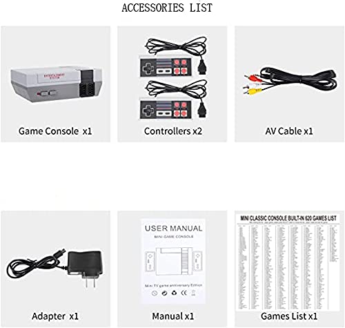 Kunlidudu Retro Classic Mini Game Console, Builtin 620 Video Games Plug And Play, Old Game System With 2 Nes Classic Controllers, Av Output Mini Console, Games Console, Gray, 19X15X7.5Cm #TOP1