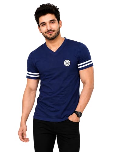 Image of Geum Men's Solid Half Sleeve V-Neck T-Shirt | Soft & Breathable Fabric | Regular Fit | Casual Everyday T-Shirt