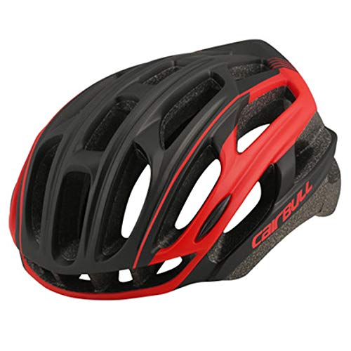 Cairbull - Casco de ciclismo para hombre y mujer (54-61 cm) con 29 rejillas de ventilación, ligero casco de bicicleta con lámpara LED, Unisex adulto, negro/rojo