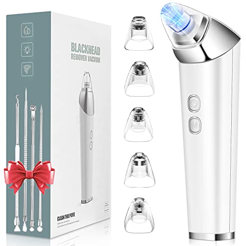 Blackhead Remover Vacuum, Rotatable Head Facial Pore Cleaner, Pimple Extractor for Whitehead Acne Comedome with 5 Level 5 Probes, USB Rechargeable Powerful Deep Clean Skin Tool Kit for Women & Men
