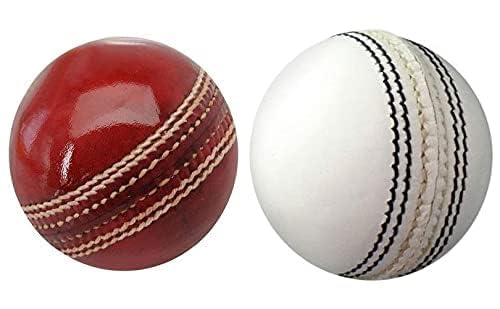 Prisha Sports Club Leather Cricket Ball - Two Piece Club Size Match Cricket Practice Ball - Red/White-image-24
