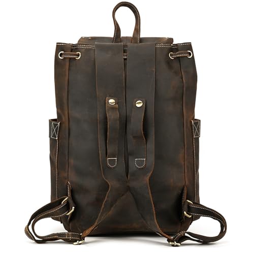 Mens Backpack Men's Leather Backpack Men's Shoulder Bag Flap Backpack for Camping Outdoor Sport,Dark Brown-42x30x16cm3