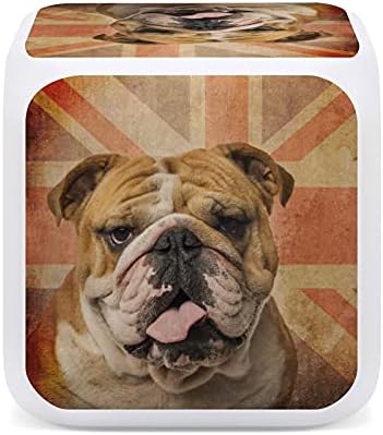 English Bulldog Flag Alarm Clock 7 Colors Changing for Girls Boys, Electronic Small Alarm Clocks for Bedroom, Cube Wake Up Clocks with Soft LED Glowing for Room Decor