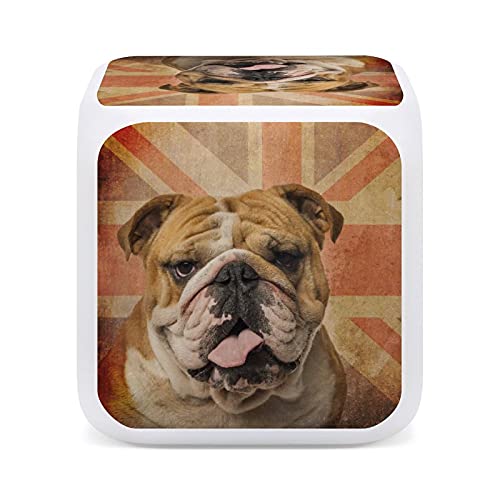 English Bulldog Flag Alarm Clock 7 Colors Changing For Girls Boys, Electronic Small Alarm Clocks For Bedroom, Cube Wake Up Clocks With Soft Led Glowing For Room Decor #TOP21