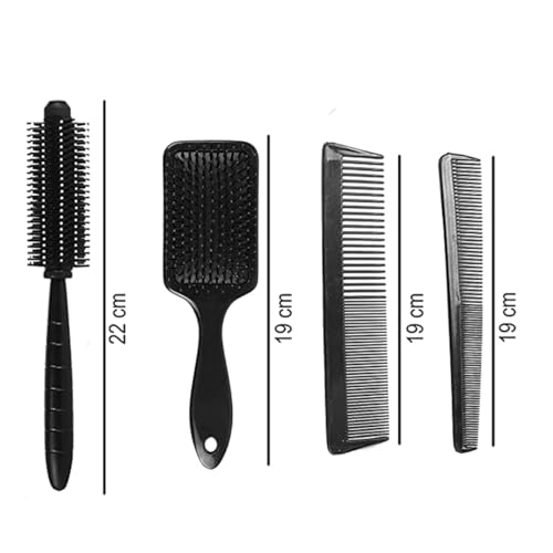 Image of GITGRNTH 4-Piece Black Hair Brush and Comb Set - Detangling Paddle Brush, Round Brush, Fine & Wide Tooth Combs - Styling Kit for All Hair Types, Women, Men & Kids (4 Comb Set)
