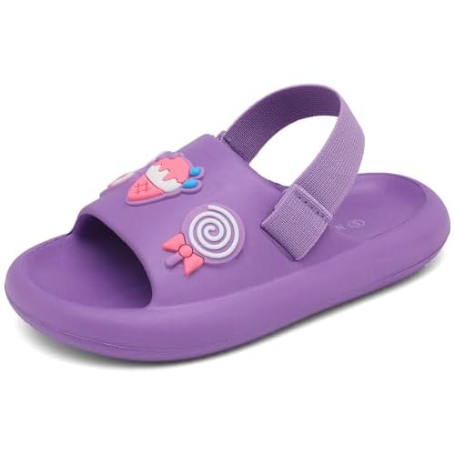 INMINPIN Toddler Boys Girls Slides Sandals Comfort Beach Pool Shower Slippers with Elastic Back Strap 4 Toddler Charms Sweet