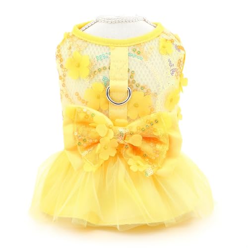 SMALLLEE_LUCKY_STORE Vestidos florais para cães pequenos e meninas com anel D e laço primavera verão