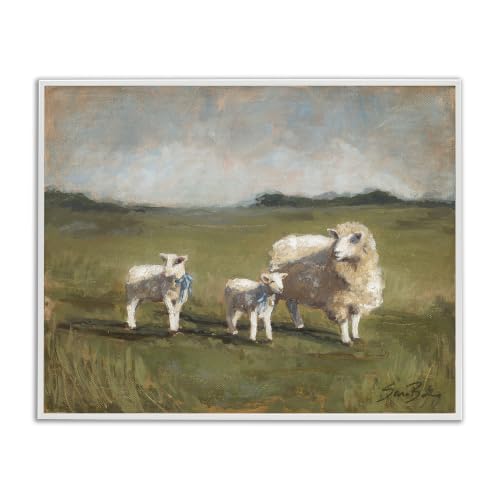 Sheep and Lamb Rural Grazing, 11 x 14 Inch Framed Giclée Print