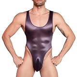 Runhomal Herren Sexy Einteiler Öl Glänzend Mesh Body Transparent Glossy Unterhemden Männer Wetlook Reizwäsche Dessous Nachtwäsche Kohlengrau Einheitsgröße