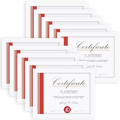 Frametory 8.5x11 Diploma Frame with Glass, White, 10 Pack