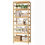 FOTOSOK 6-Tier Bamboo Shelf, Bamboo Bookcase with Adjustable Shelves, Free Standing Storage Shelf Unit, Plant Flower Stand for Kitchen, Bathroom, Home Office, Natural