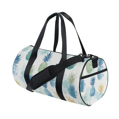 Pineapple Sports Duffel Bag Durable Barrel Gym Bag with Full Print Design, Adjustable Shoulder Strap Side Pockets, Ideal for Fitness Training Short Trips and Outdoor Sports3