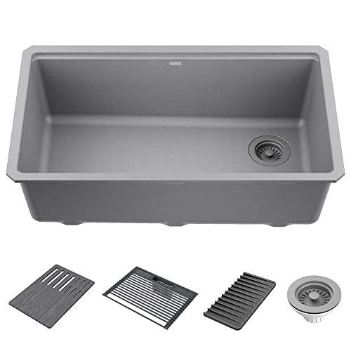Delta Faucet Delta Everest 32-Inch Granite Composite Workstation Kitchen Sink Undermount Single Bowl With Workflow Ledge And Accessories In Dark Grey, 75B933-33S-Dg #TOP11