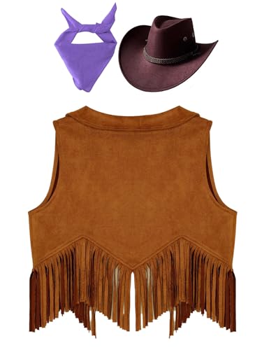 Girls Western Cowgirl Cowboy Outfit Kids Sleeveless Jacket Vest with Cowboy Hat Bandana4