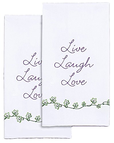 Jack Dempsey Stamped Decorative Hand Towel, 17 by 28-Inch, White, Live, Laugh, Love