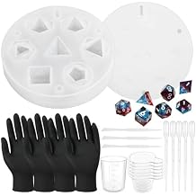 Ferrochef 32 Pcs Resin Dice Molds Set, Include Silicone Mold, Mixing Sticks, Measuring Cup, Droppers, Gloves, Disposable Pour Cups for Epoxy Resin Dice Making, DIY Gift for Tabletop RPG Lovers