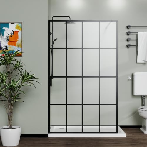 46x72 Inch Walk-in Shower Screen, Black Frameless Glass Wet-Room Shower Screen for Bathroom
