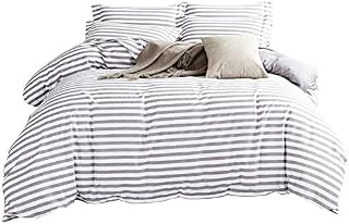 DelbouTree 3 Pieces Bedding Set,Reversible Duvet Cover Sets,White Duvet Cover Reverse to Solid