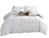 DelbouTree White Duvet Cover Set,Striped Duvet Covers,Contrast 2 Tone Reversible Comforter Cover,Twin Bedding Set,Zipper Closure,Twin Duvet Covers