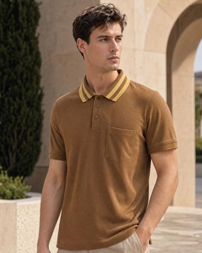 Image of Nobero Striped Collar Regular Fit Polo T Shirt for Men | Polo t-Shirts for Men | Regular Fit | Striped Collar | Premium Fabric | Casual & Smart Casual