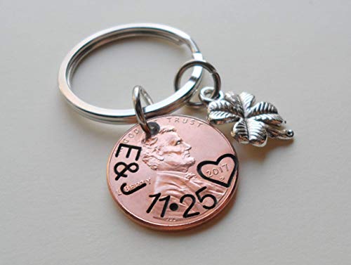 Jewelryeveryday Custom Hand Stamped Personalized Penny Keychain Initials With Heart Around Year thumb #4