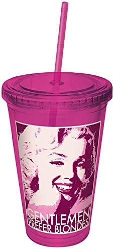 ICUP Marilyn Monroe Gentlemen Prefer Blondes Film Headshot Plastic Cup with Straw, 16-Ounce, Pink