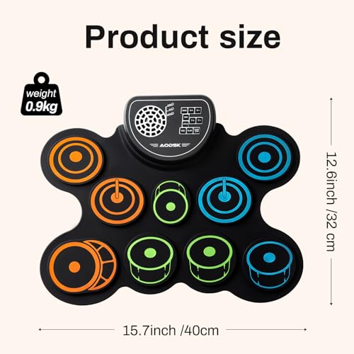 AODSK Electric Drum Set Built-in Speaker, Drum Pad and Sticks, Portable Roll Up Drums Practice Pad, Great Holiday gifts - Thumbnail 3