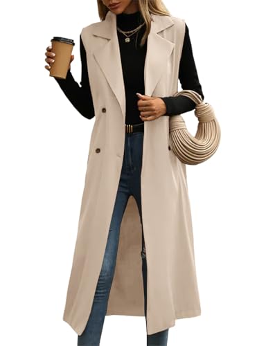 IDEALSANXUN Womens Long Vest Casual Double Breasted Sleeveless