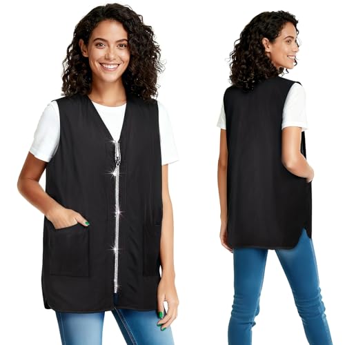 Glitz Rhinestone Closure Stylist Vest, M Size, V-Neckline Baber Smock by Noverlife - Used condition - US$20.80
