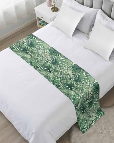 DecorLovee Tropical Leaves Bed Runners for Twin Size Bed, Decorative Bed Throws for Foot of Bed, Summer Nature Botanical Palm Leaf Bed Runner Sofa Throw Bedding Scarf Protector Slipcover for Bedroom