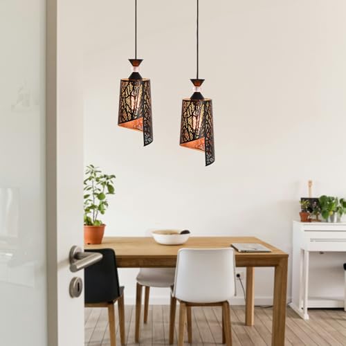 Image of Groeien Pack of 2 | Black Finish Metal Crystal Hanging Pendant Ceiling Lamp Fixture | Chandelier for Home, Indoor, Outdoor,Living Room, Bedroom(Bulb not Included) (Sprial Bloom, 2)